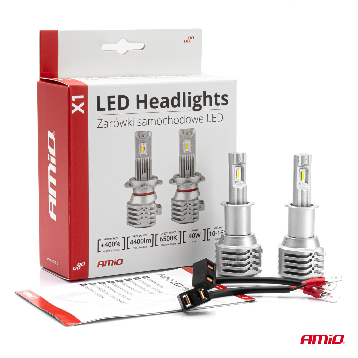 LED žárovky H3, X1 Series, bílé 6500K | 4400 LM, 2 ks AMIO