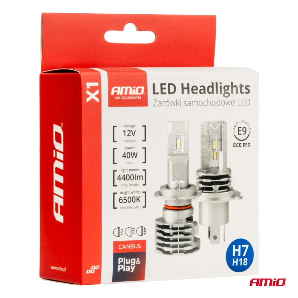 LED žárovky H7 AMIO LED X1 Series, bílé 6500K | 4400 LM, 2 ks