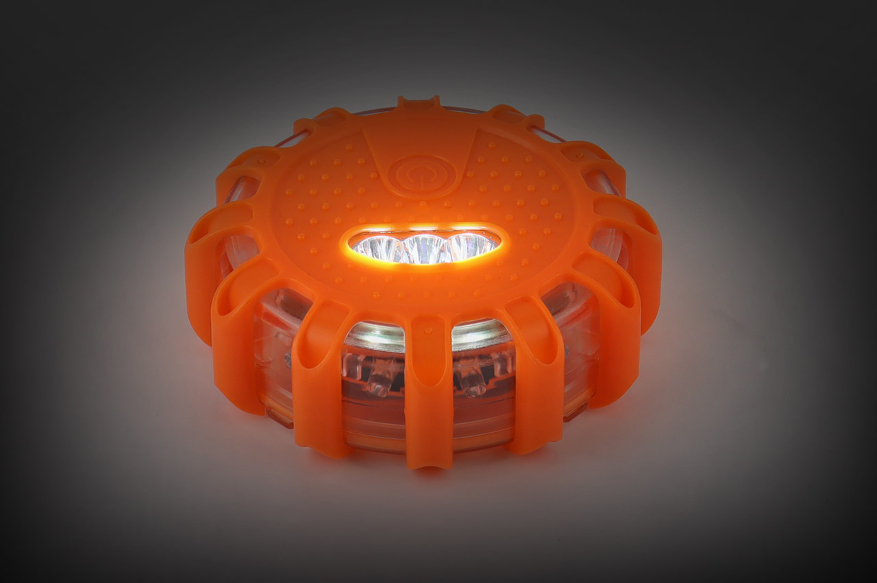 LED výstražné světlo oranžové 12 + 3LED na 3x baterii