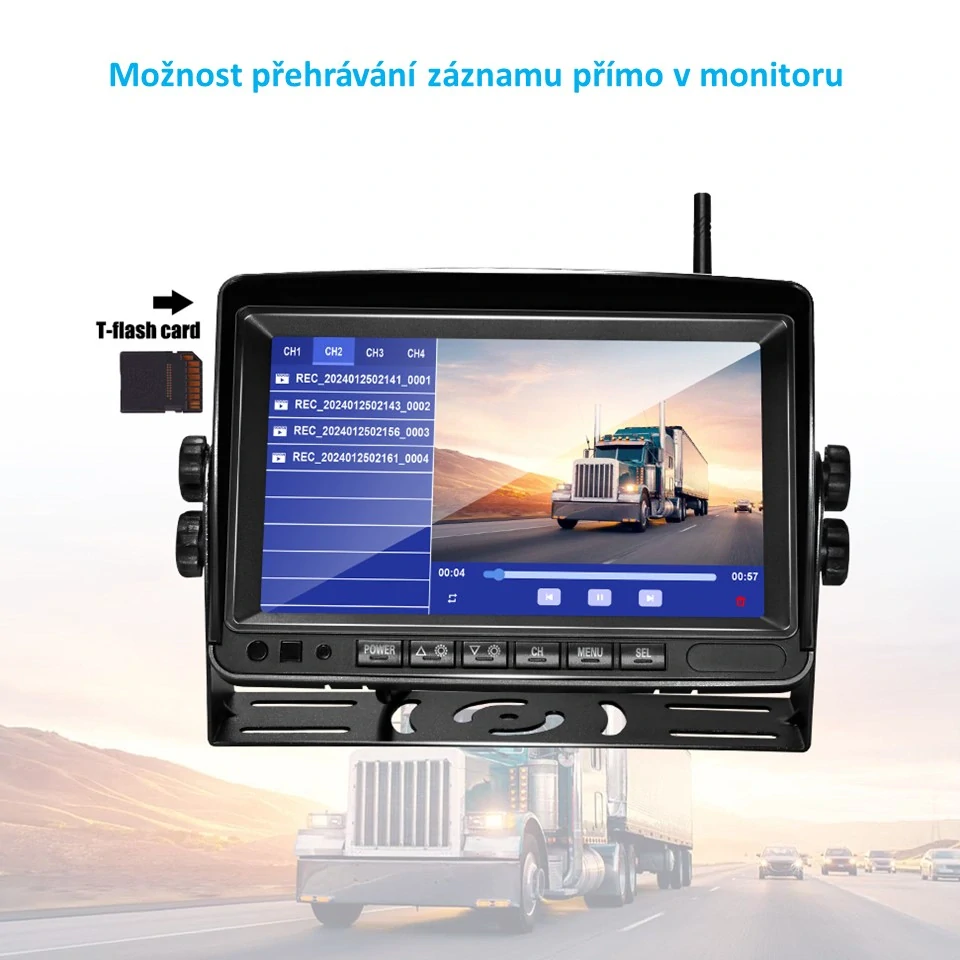 SET bezdrátový digitální kamerový systém s monitorem 7" AHD, 4CH, DVR, BSD