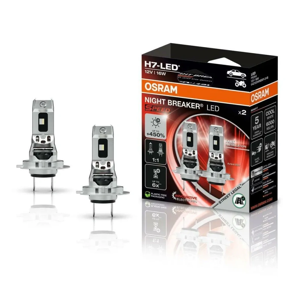 LED žárovky H7 OSRAM Night Breaker LED SPEED 450, 2 generace | 1:1