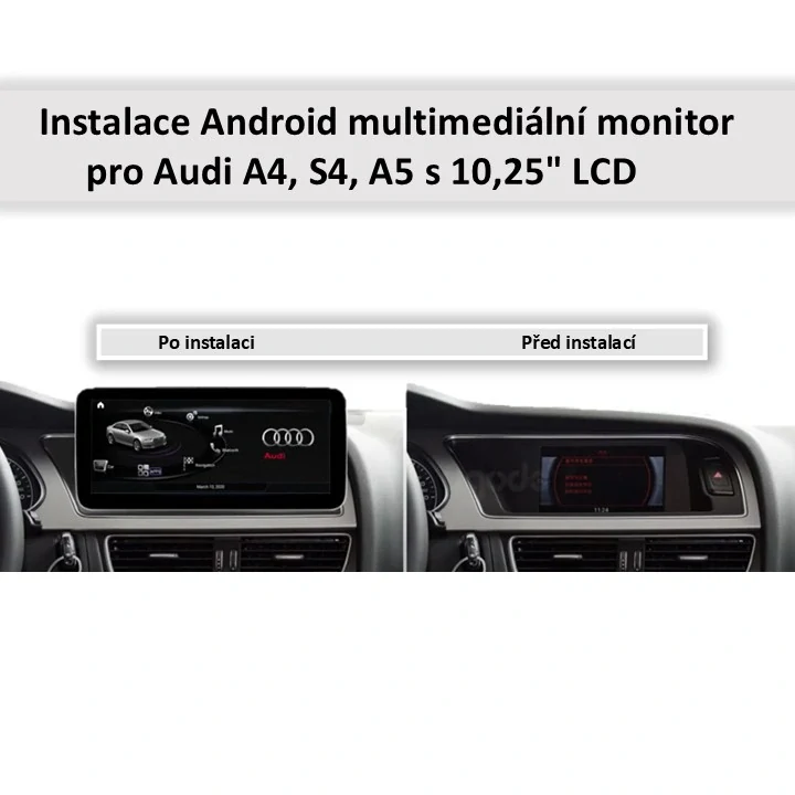 Multimediální monitor pro Audi A4, S4, A5 s 10,25" LCD, Android, WI-FI, GPS, Carplay, Bluetooth, USB