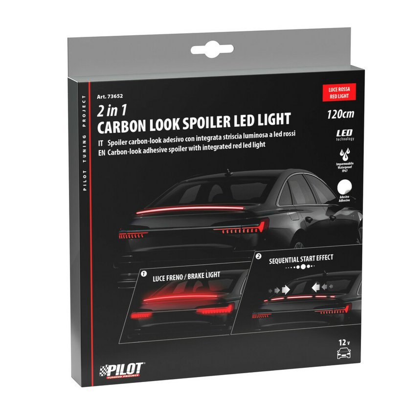 Karbonový samolepicí spoiler s integrovaným červeným LED světlem 12V/120 cm