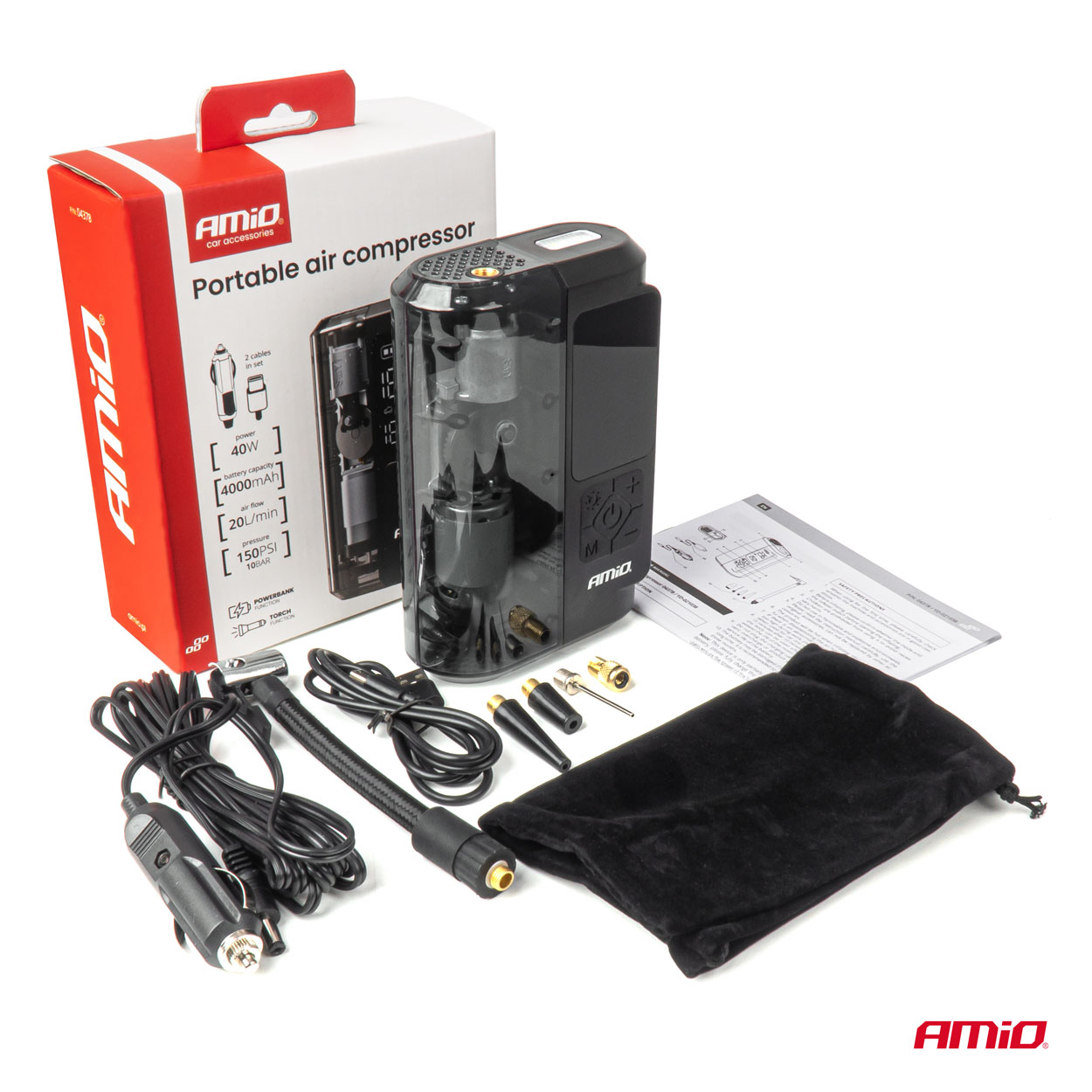 Bezdrátový vzduchový kompresor LED USB-C 40W AMiO-04378