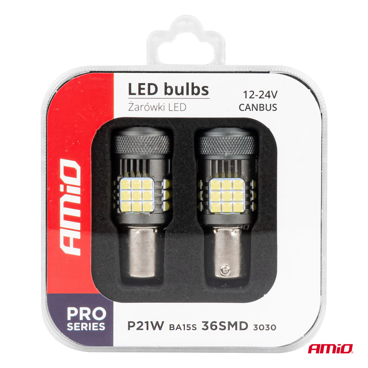 LED žárovky BA15S P21W CAN-BUS, 36 SMD LED, bílé, aktivní chladič, 2 ks | AMIO