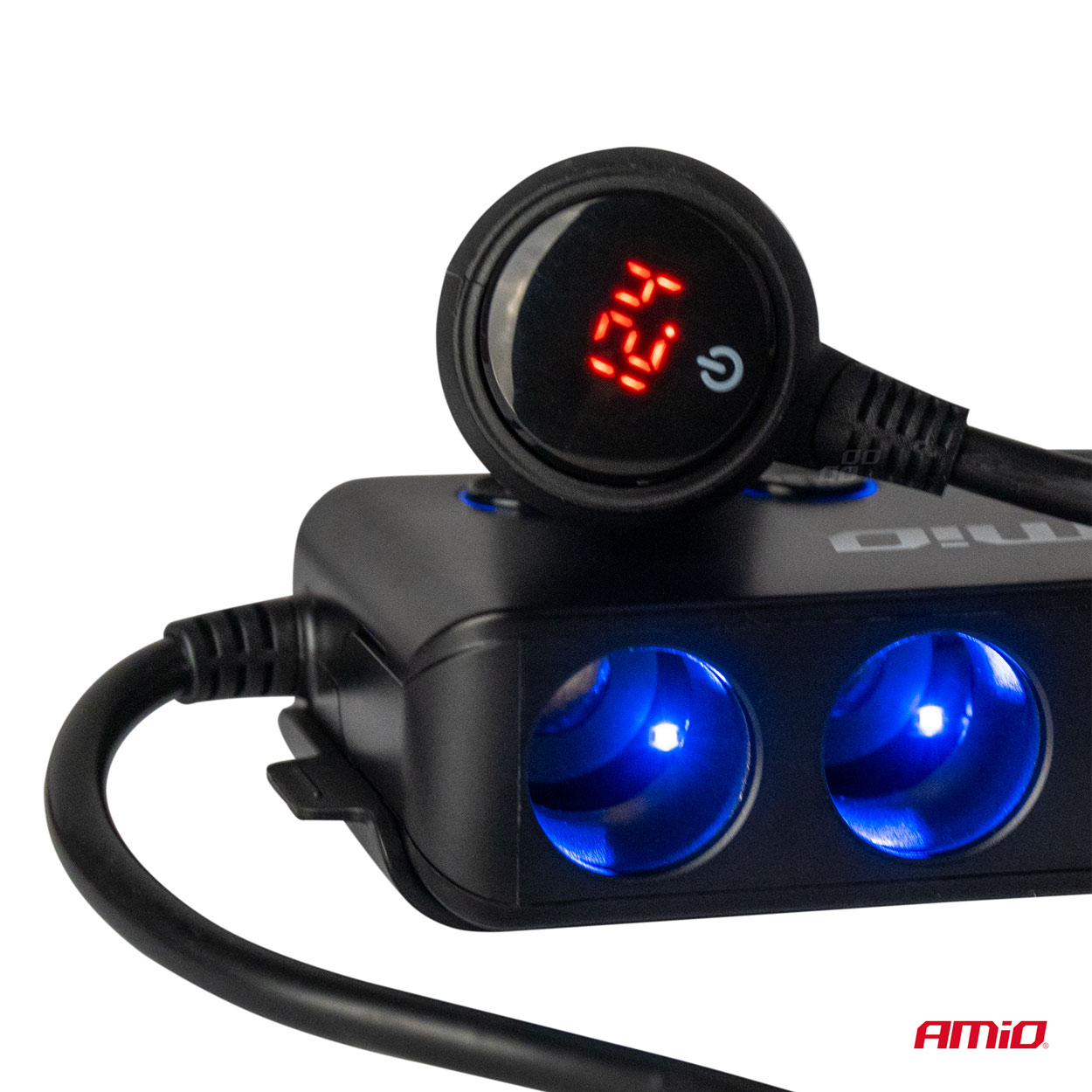 Rozbočovač do auta 3x | 2x USB 4.8A | 1x USB QC3.0 | 1x USB-C, voltmetr, AMIO