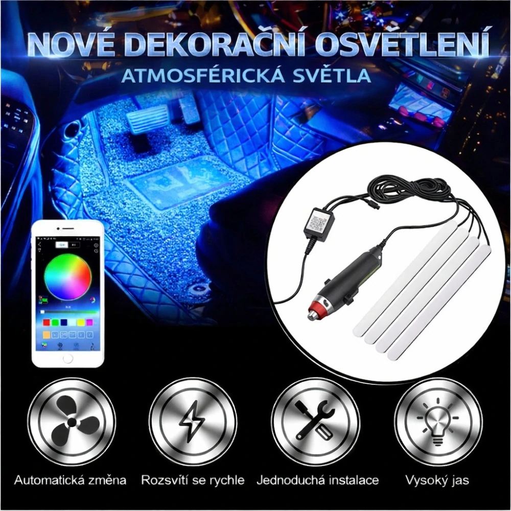 LED ambientní osvětlení RGB 12V (4 pásky)