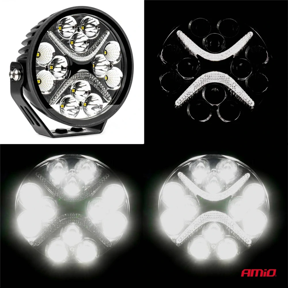 AMIO LED světlomet kulatý | 12x LED | 54W | 7200 lm | Ø 140x61 mm | 10–30V