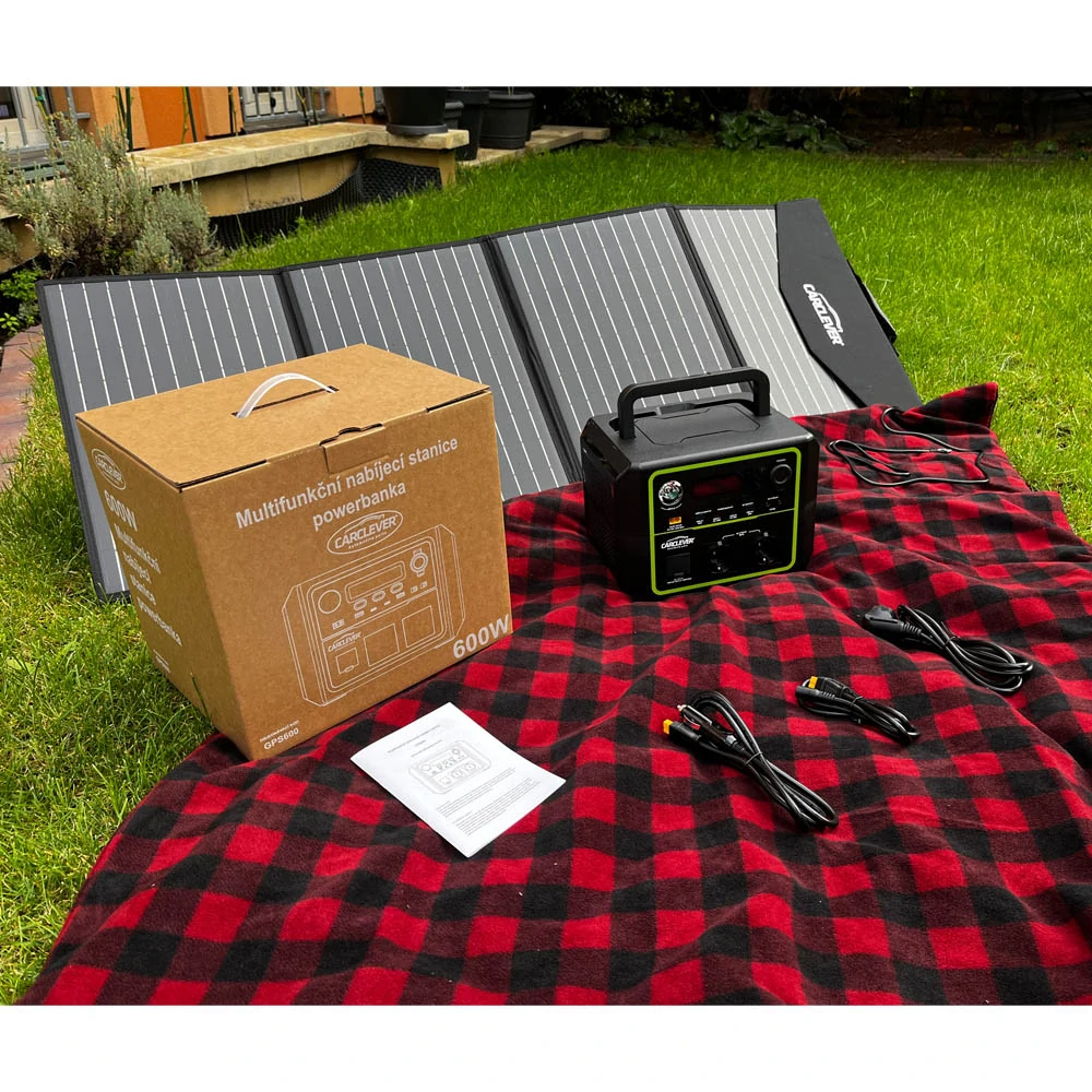 Přenosná nabíjecí stanice CARCLEVER 600W (336 Wh) – Multifunkční powerbanka 230V