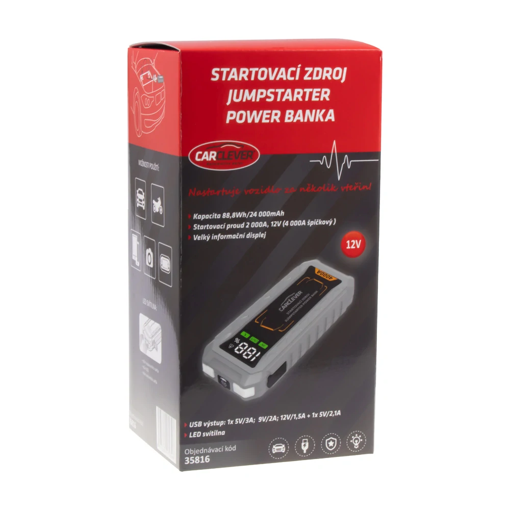 PROFI Startovací zdroj (JumpStarter) 24 000 mAh / 88,8 Wh / 2000 A, 12 V