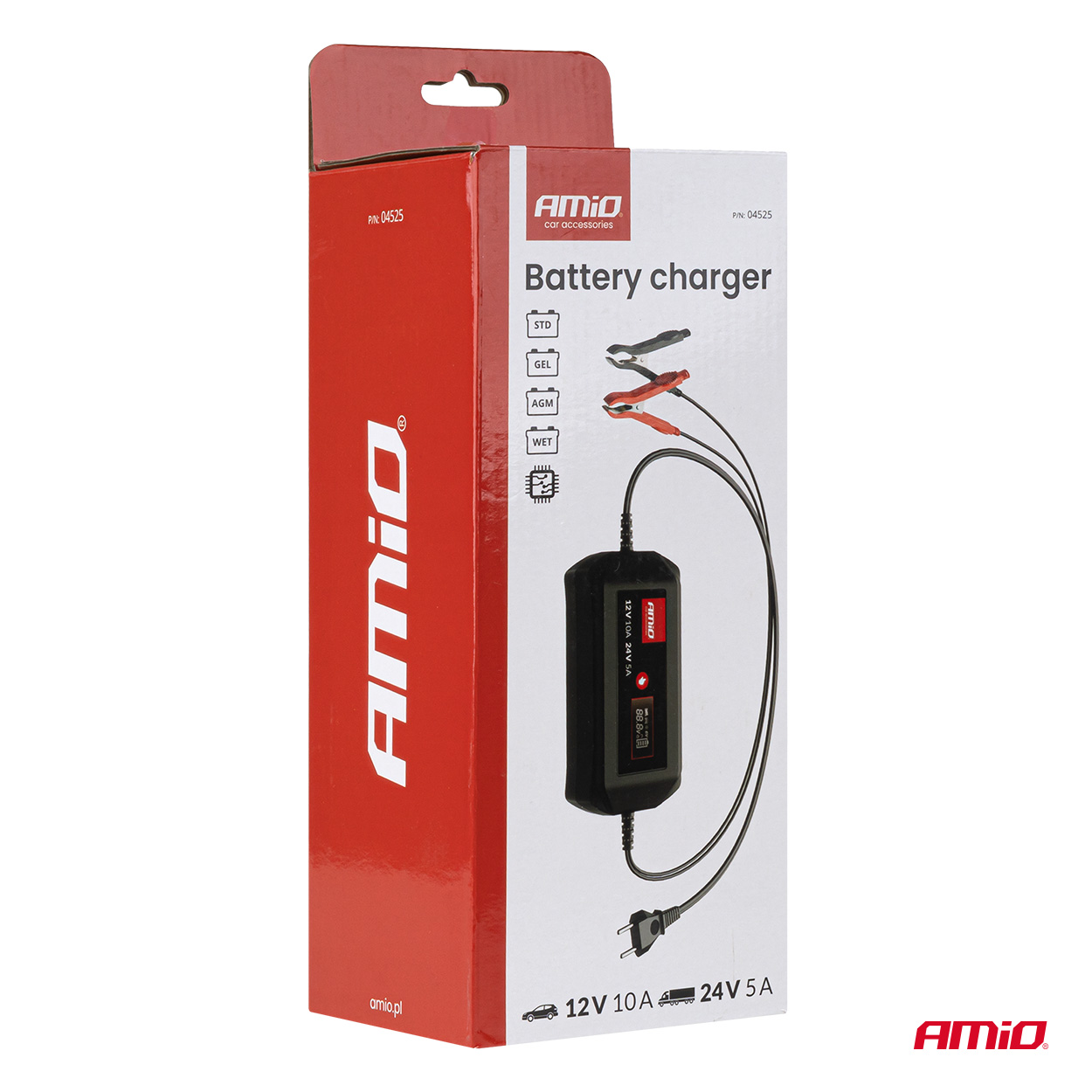 Inteligentní nabíječka AMIO 12V/24V 10A (12V 50-100Ah | 24V 50Ah)