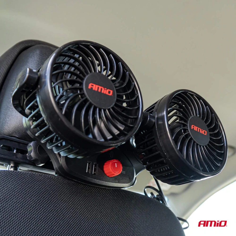 Ventilátor do auta na opěrku hlavy s USB nabíječkou 2x4" 12V
