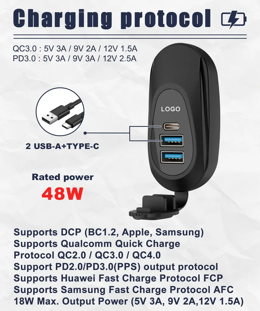 2x USB QC3.0 + USB-C PD3.0 zásuvka 12/24V, montáž na povrch