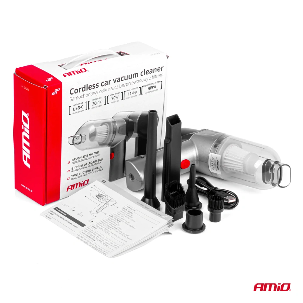 Bezdrátový vysavač do auta HEPA AMIO-03693
