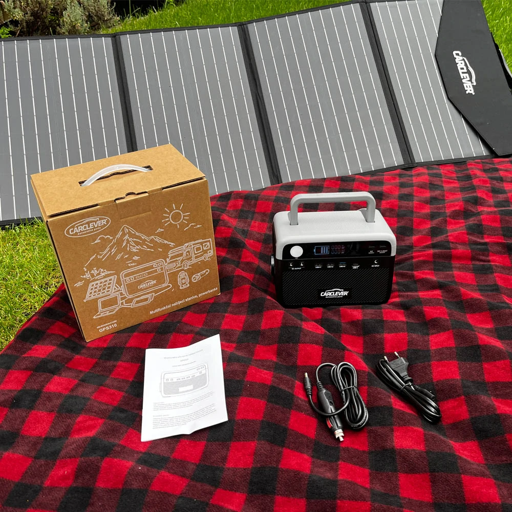 Přenosná nabíjecí stanice CARCLEVER 300W (230,4 Wh) – Solární powerbanka 230V