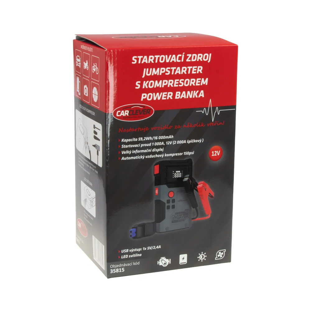 PROFI Startovací zdroj (JumpStarter) s kompresorem 16.000mAh / 59,2Wh / 1000A, 12V
