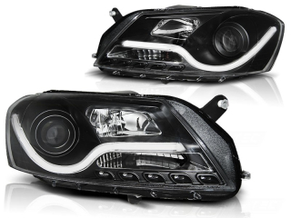 PŘEDNÍ SVĚTLOMETY, SVĚTLA, LAMPY VW PASSAT B7, 2011-, TUBE LIGHT, LED, ČERNÉ BLACK 
