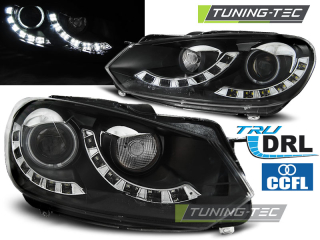 PŘEDNÍ SVĚTLOMETY VOLKSWAGEN GOLF 6, 2009-, LED DAYLIGHT, ČERNÉ BLACK, S HOMOLOGOVANÝM DENNÍM SVÍCENÍM V OBOU PRUZÍCH 