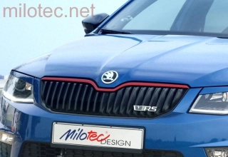 Racing lišta na přední masku - červená, Škoda Octavia III. (všechny modely)