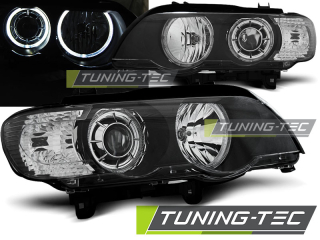 PŘEDNÍ SVĚTLOMETY LAMPY BMW X5, E53, 1999-2003, ANGEL EYES, ČERNÉ BLACK