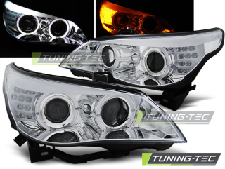 Přední světla angel eyes s LED BMW E60/E61 03-07 chrom