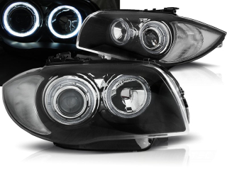 PŘEDNÍ SVĚTLOMETY, LAMPY BMW 1 E87, E81, 2004-2007, ANGEL EYES, ČERNÉ