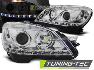 Přední světla čirá s LED Mercedes-Benz W204 07-11 chrom