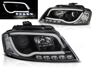 Přední světlomety Audi A3, 2008-2012, Tube Light, LED, černé + denní svícení 