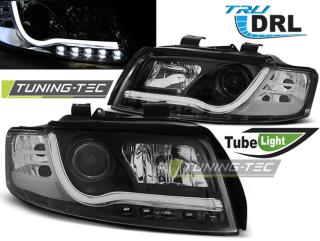 PŘEDNÍ SVĚTLOMETY AUDI A4, 2000-2004, TUBE LIGHT, LED, ČERNÉ BLACK + DENNÍ SVÍCENÍ