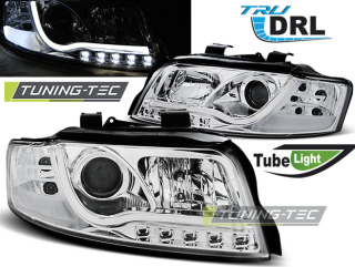 Přední světla s LED TubeLights denními světly Audi A4 B6 00-04 chrom
