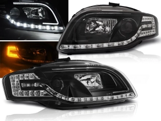 PŘEDNÍ SVĚTLOMETY AUDI A4 B7 04-08 TUBE LIGHT, ČERNÉ, LED BLINKR 