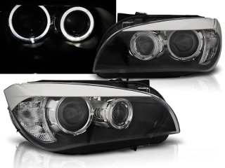 Přední, světla, světlomety, lampy BMW X1, E84, 2009-2012, Angel Eyes, černé black