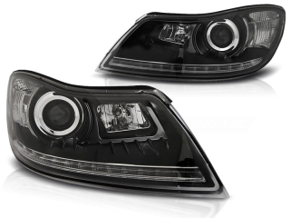 Přední světla Škoda Octavia II 09-12 - černá LED TRU DRL homologováno