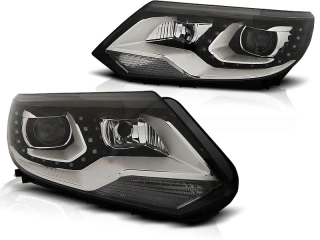 Přední světlomety, světla, lampy VW Tiguan, 2011-, LED Daylight DRL, černé black s denním svícením