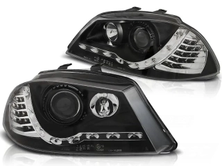 PŘEDNÍ SVĚTLOMETY, SVĚTLA, LAMPY, SEAT IBIZA 6L, 2002-2008, LED + LED BLINKR ČERNÉ