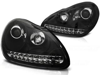 PŘEDNÍ SVĚTLOMETY, SVĚTLA, LAMPY PORSCHE CAYENNE 2002-2006, DAYLIGHT XENON, ČERNÉ BLACK