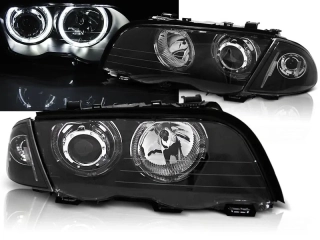 PŘEDNÍ SVĚTLA, SVĚTLOMETY BMW E46 1998-2001, SEDAN, TOURING, ANGEL EYES LED, ČERNÉ