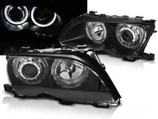 PŘEDNÍ SVĚTLA, SVĚTLOMETY BMW E46 2001-2005, SEDAN, TOURING, ANGEL EYES LED, ČERNÉ