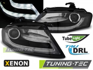 PŘEDNÍ SVĚTLA, SVĚTLOMETY, LAMPY AUDI A4 B8, 2008-2011 S DENNÍM SVÍCENÍM, TUBE LIGHT, XENON, ČERNÉ