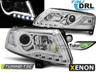 PŘEDNÍ SVĚTLA AUDI A6, 2004-2008, XENON, TUBE LIGHT, LED, CHROM + DENNÍ SVÍCENÍ