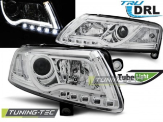 PŘEDNÍ SVĚTLA TUBELIGHTS A LED DENNÍMI SVĚTLY AUDI A6 C6 2004-2008 CHROM