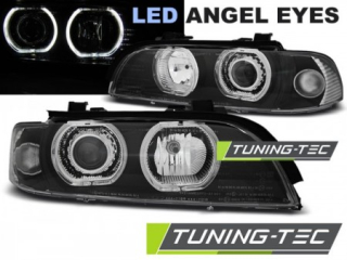 PŘEDNÍ SVĚTLOMETY, LAMPY BMW E39, 1995-2003, ANGEL EYES LED, BLACK ČERNÉ