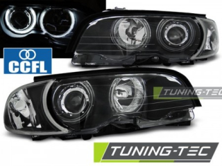 PŘEDNÍ SVĚTLOMETY BMW E46, 1999-2001, COUPE, CABRIO, ANGEL EYES, CCFL ČERNÉ BLACK