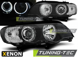 PŘEDNÍ SVĚTLOMETY LAMPY BMW X5, E53, 1999-2003, ANGEL EYES, ČERNÉ BLACK, XENON D2S