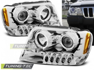 Světla přední CHRYSLER JEEP GRAND CHEROKEE 99-05.05 ANGEL EYES CHROME