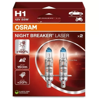 Žárovky H1 Osram Night Breaker Laser +150%, DUO BOX 2 ks