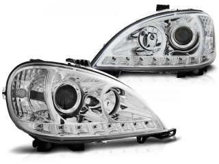 PŘEDNÍ SVĚTLA, LAMPY MERCEDES ML, W163, 1998-2001, LED DAYLIGHT, CHROM,