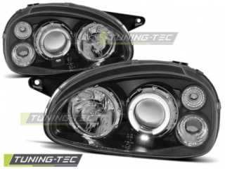 PŘEDNÍ SVĚTLOMETY, SVĚTLA, LAMPY OPEL CORSA B, 1993-2000, ANGEL EYES, ČERNÉ BLACK 