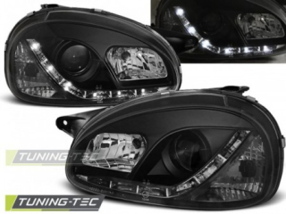 PŘEDNÍ SVĚTLOMETY, SVĚTLA, LAMPY OPEL CORSA B, 1993-2000, LED DAYLIGHT, ČERNÉ BLACK