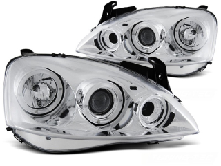 PŘEDNÍ SVĚTLA OPEL CORSA C, 2001-2006, ANGEL EYES, CHROM